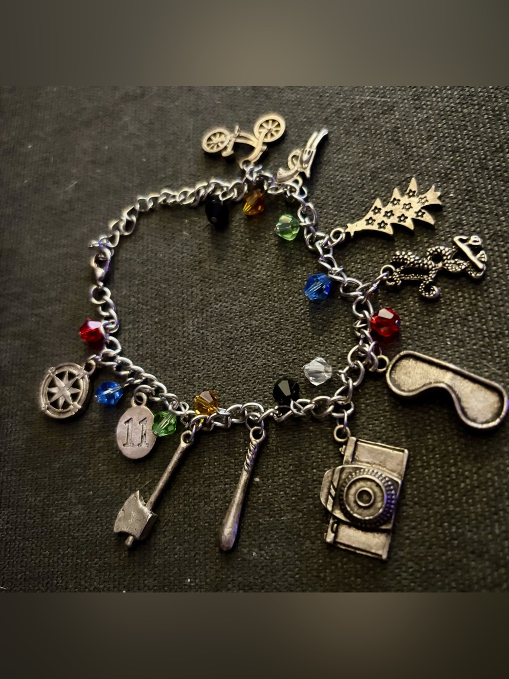 Silver Charm Bracelet with Multicolor Crystal Beads